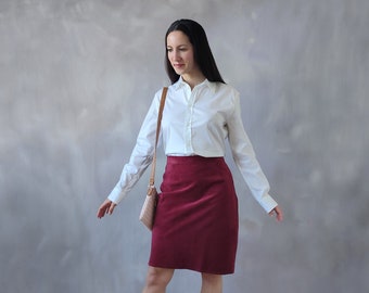 Mini-jupe en daim bordeaux, jupe taille haute en daim rouge au-dessus du genou, jupe en cuir bordeaux, jupe vintage des années 80, jupe en daim, jupe courte