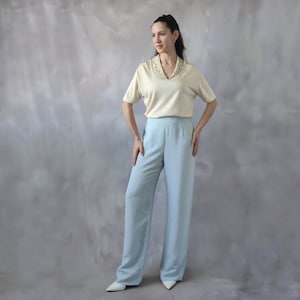 Vintage light blue Armani pants, Vintage Blue linen resort spring summer pants, Silk Giorgio Armani nautical high waisted wide trousers - S