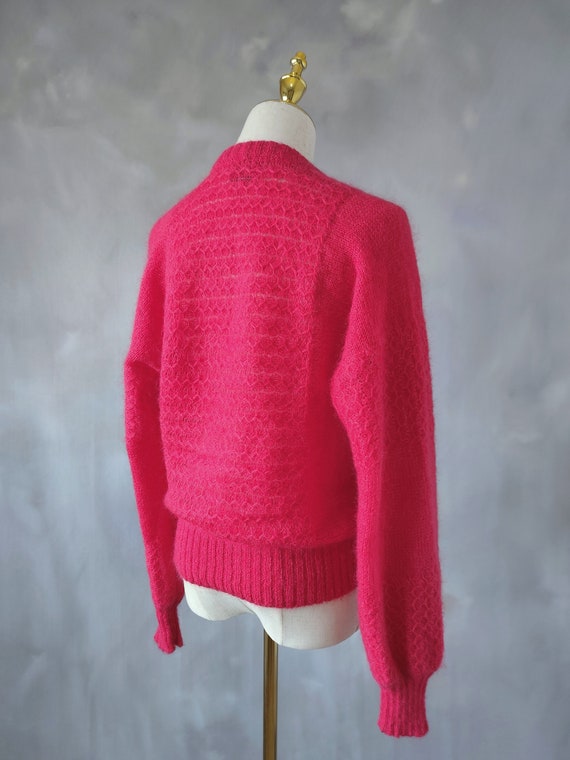 Ruby red wool cardigan, pink knitwear angora swea… - image 9