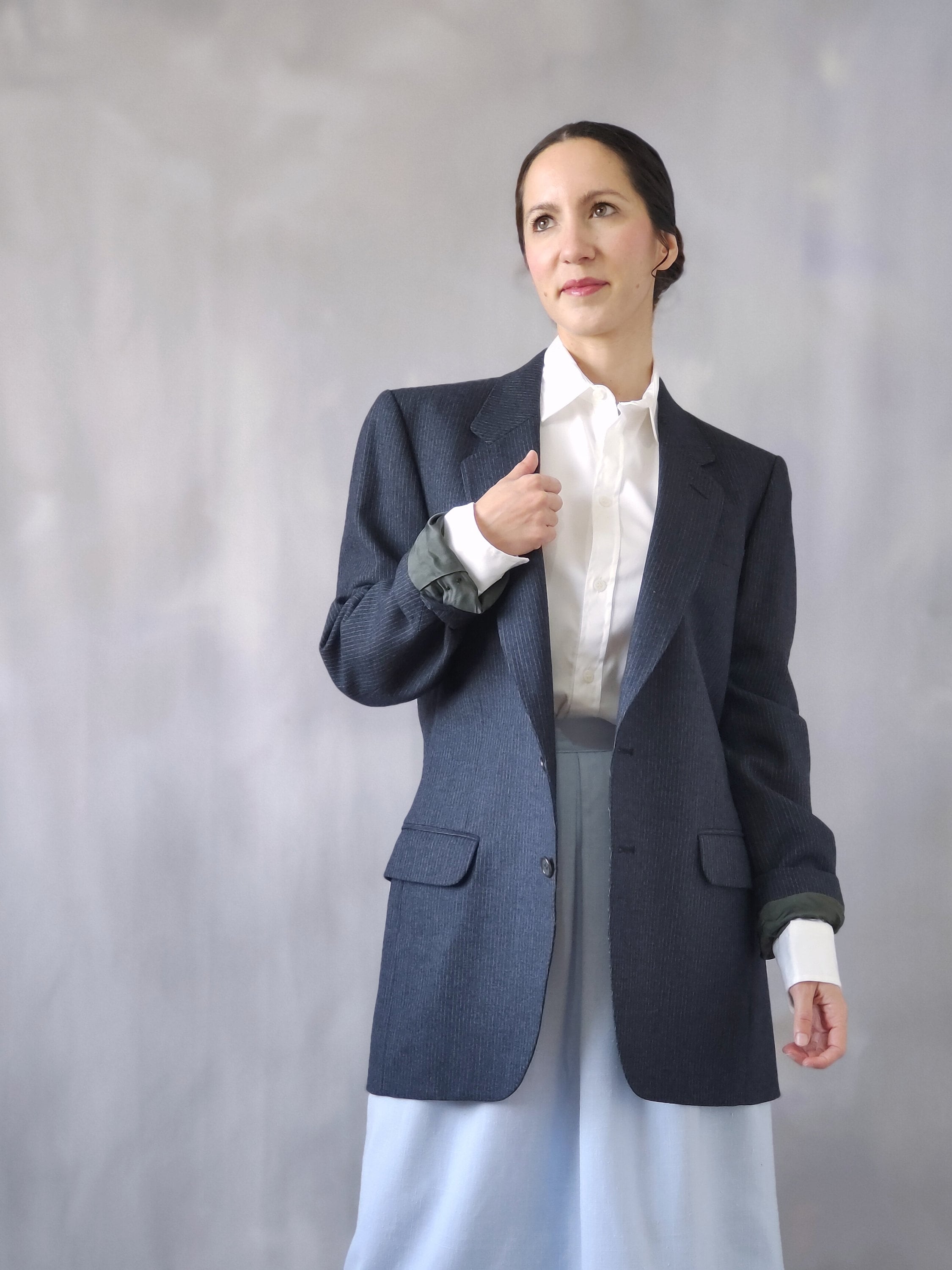 Pierre Cardin Pure Wool Women Blazer, Blue Pinstripe Blazer