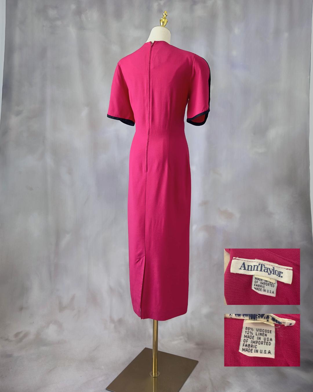 Vintage 80s Ann Taylor Dress: Hot Pink Linen Midi With Bold Shoulders - Etsy Vintage 80s Ann Taylor Dress: Hot Pink Linen Midi With Bold Shoulders - Etsy