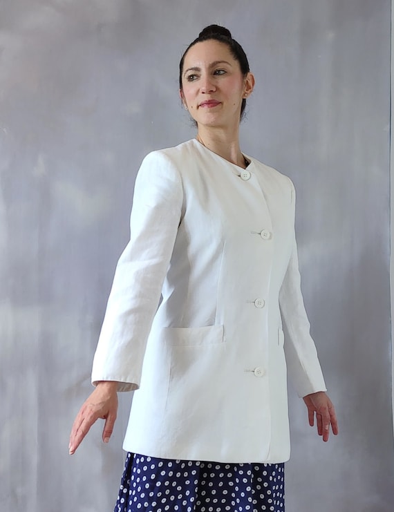 Vintage Max Mara White Linen Jacket, 80s Fitted Casual Wedding