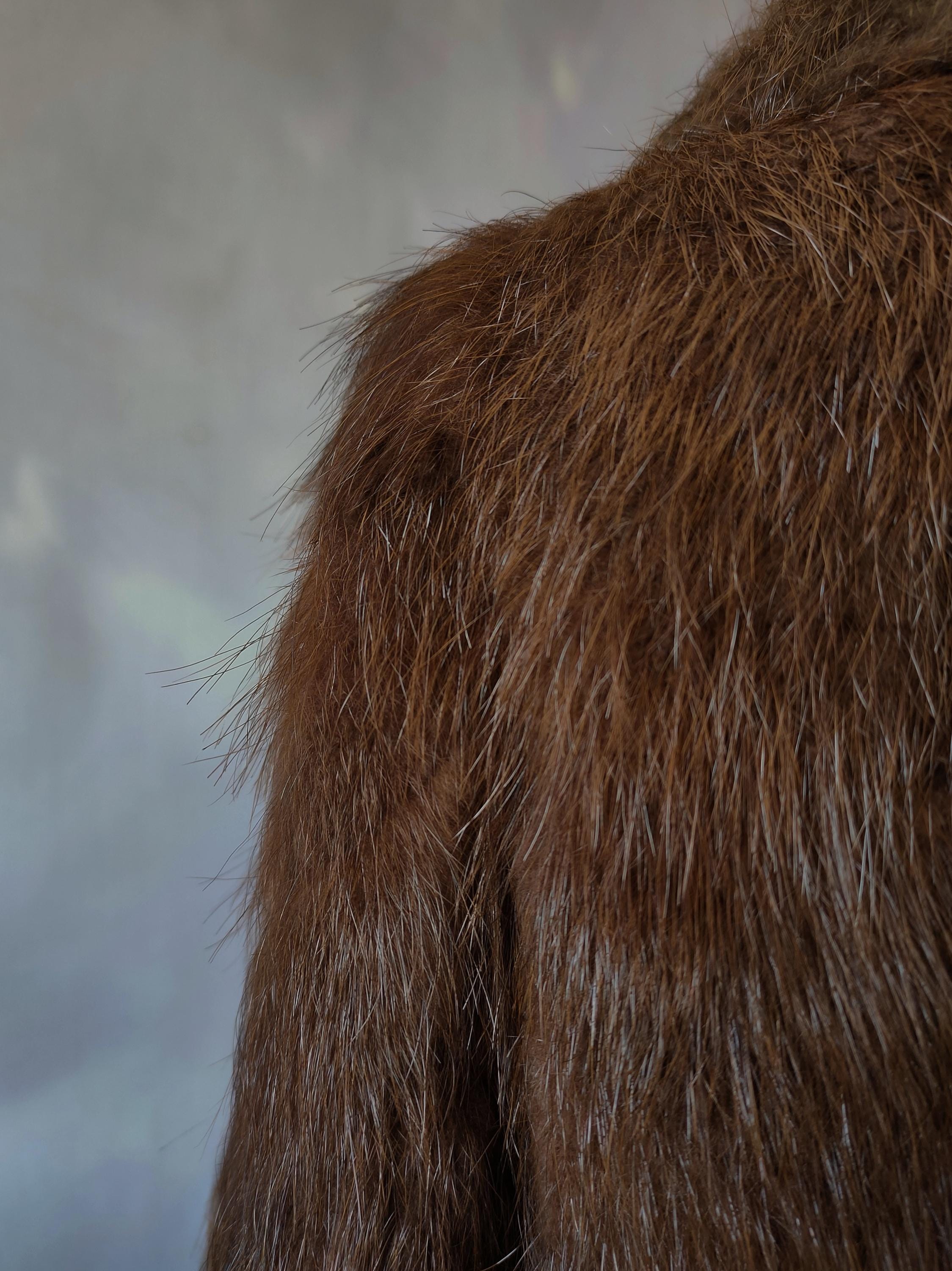 Vintage Brown A Line Long Fur Coat, Vintage Warm Beaver Midi