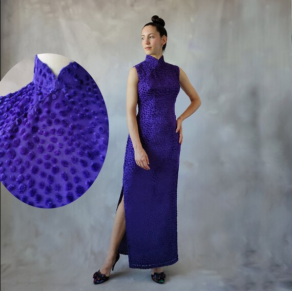 Vintage Purple Velvet Chinese Dress Preloved Violet Oriental Sexy Sheath Party Dresses Cheongsam Evening Gown Occasion Wear Clothing S Etsy