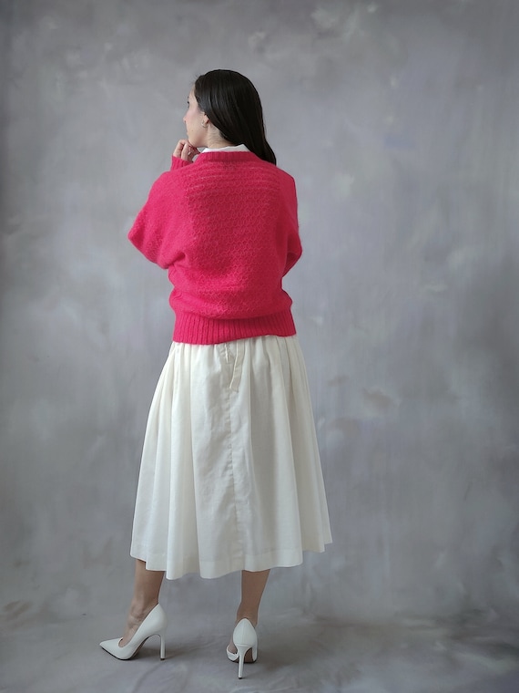 Ruby red wool cardigan, pink knitwear angora swea… - image 5