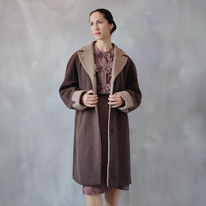 Vintage brown wool Austrian winter coat, Vintage beige straight swing coat, Vintage wool formal long coat, Vintage jacket overcoat -One Size