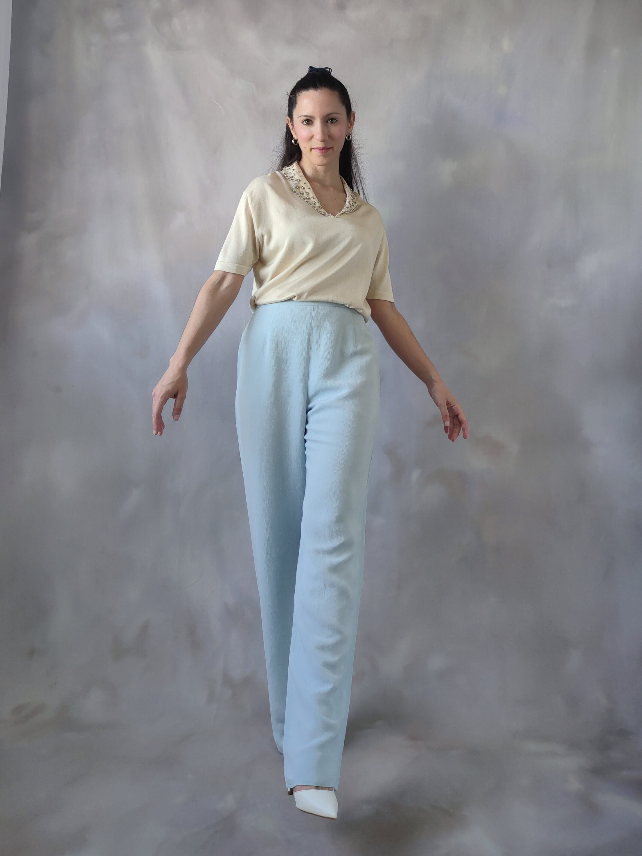 Vintage Giorgio Armani 90s Light Blue Silk Palazzo Pants - S - Etsy