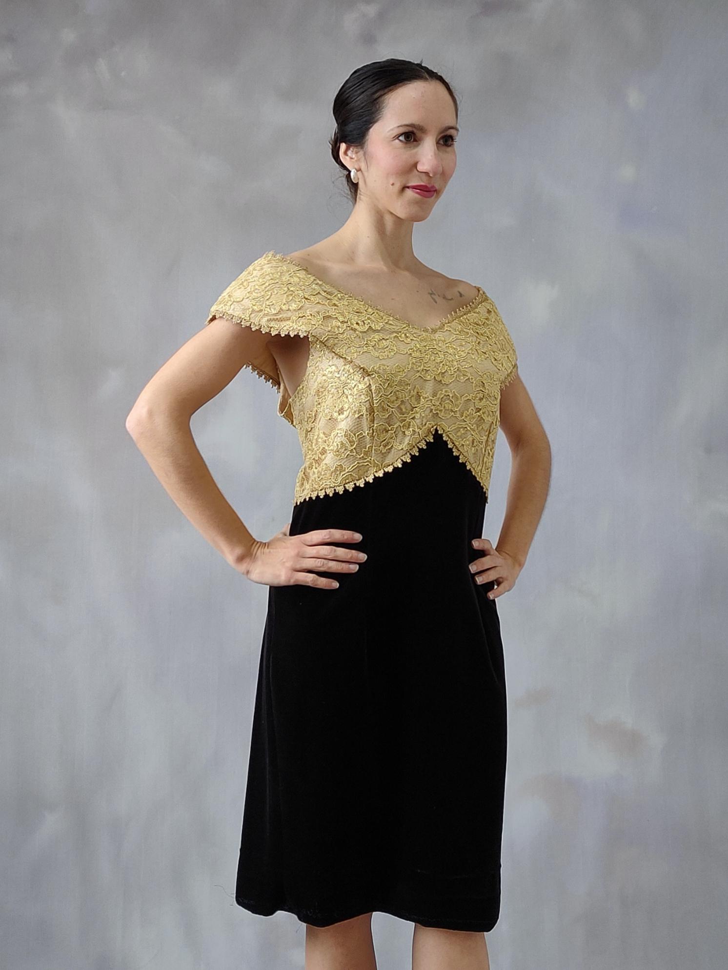 Robe Vintage Cerruti Années 80 - Élégante Noire Et Dorée, Sans Manches, Taille 36, Parfait état