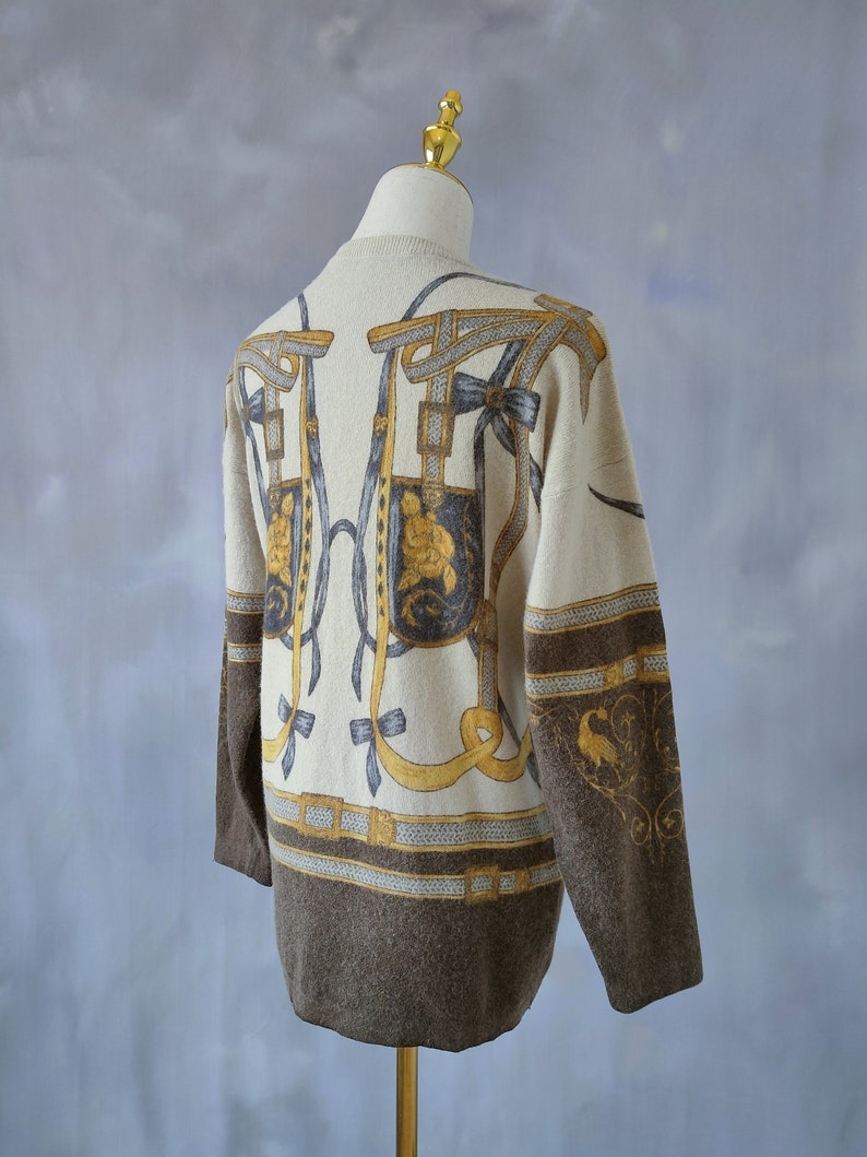 Scarf printed wool cardigan, vintage beige equestrian sweater, cashmere sweater wool cardigan, angora sweater dressy cardigan, wool jacket Bild 10