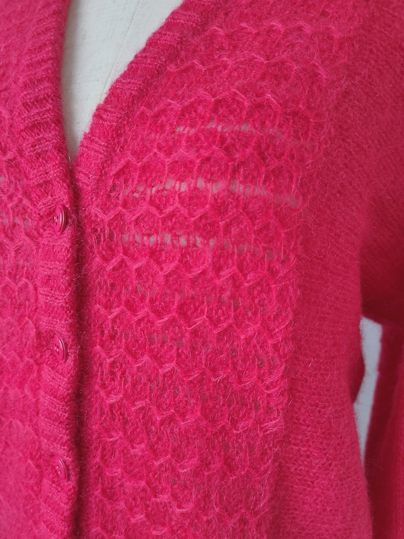 Ruby red wool cardigan, pink knitwear angora swea… - image 10