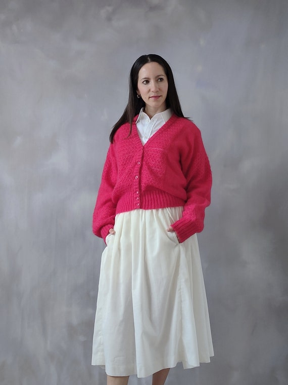 Ruby red wool cardigan, pink knitwear angora swea… - image 3