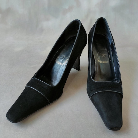 Vintage 90s Christian Dior Black Suede Heels, Formal Pumps  display picture 1