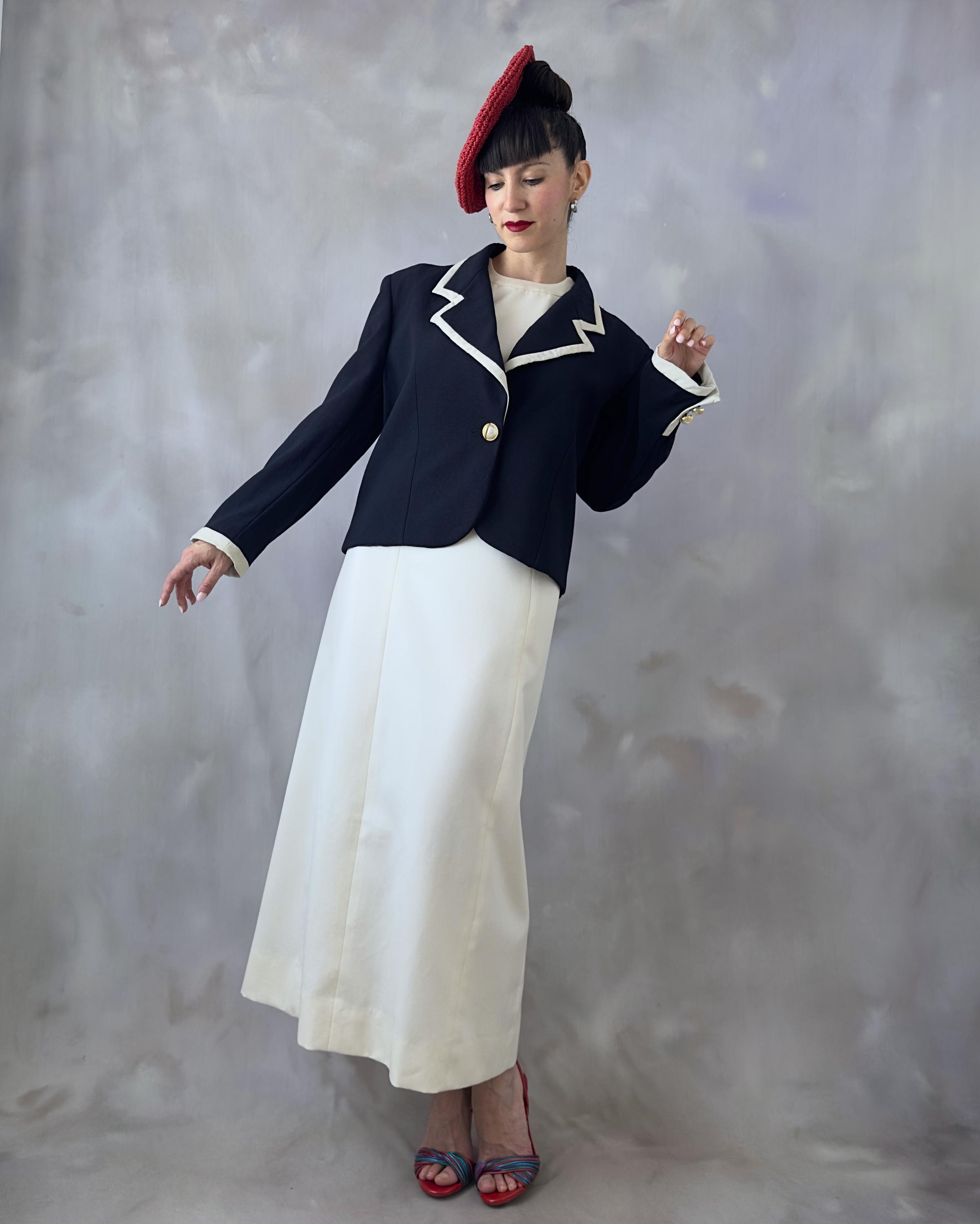 Vintage 80s Nautical Wool Blazer: Midnight Blue Jacket Italian