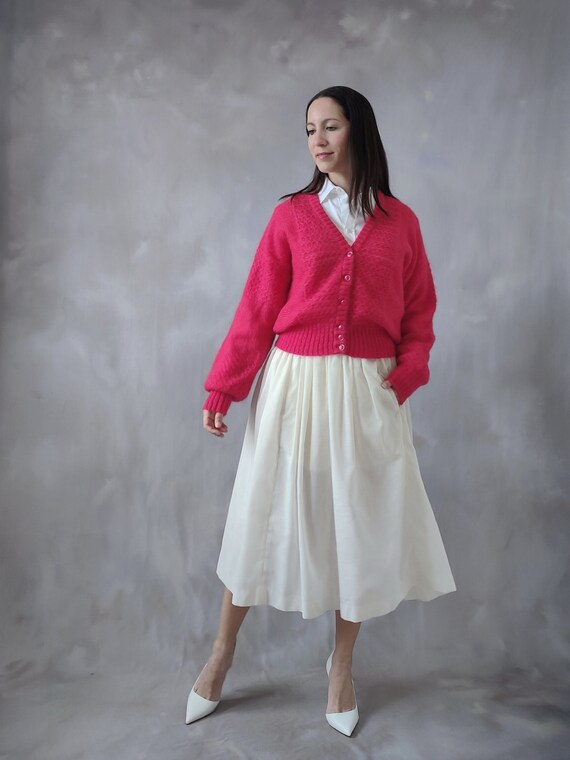 Ruby red wool cardigan, pink knitwear angora swea… - image 2