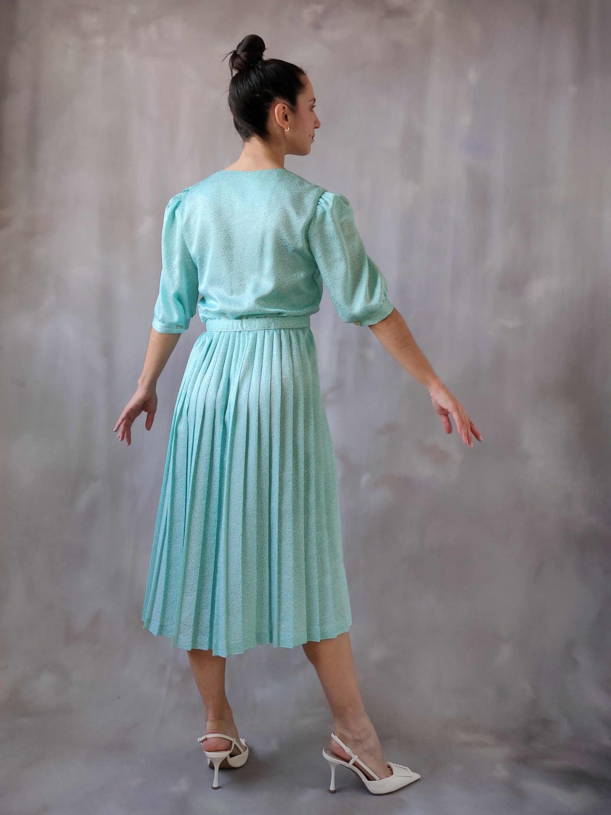 open lace back dress Mint Green Satin Pleated Sash Tie Maternity Midi Dress – PinkBlush main image 0