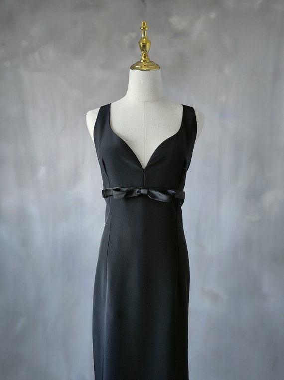 Minimal Black Bow gown, Empire waist satin evenin… - image 7