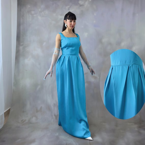 Vintage 50s 60s Blue Satin Gown: Mademoiselle Bruxelles Evening Dress - M - Etsy Vintage 50s 60s Blue Satin Gown: Mademoiselle Bruxelles Evening Dress - M - Etsy