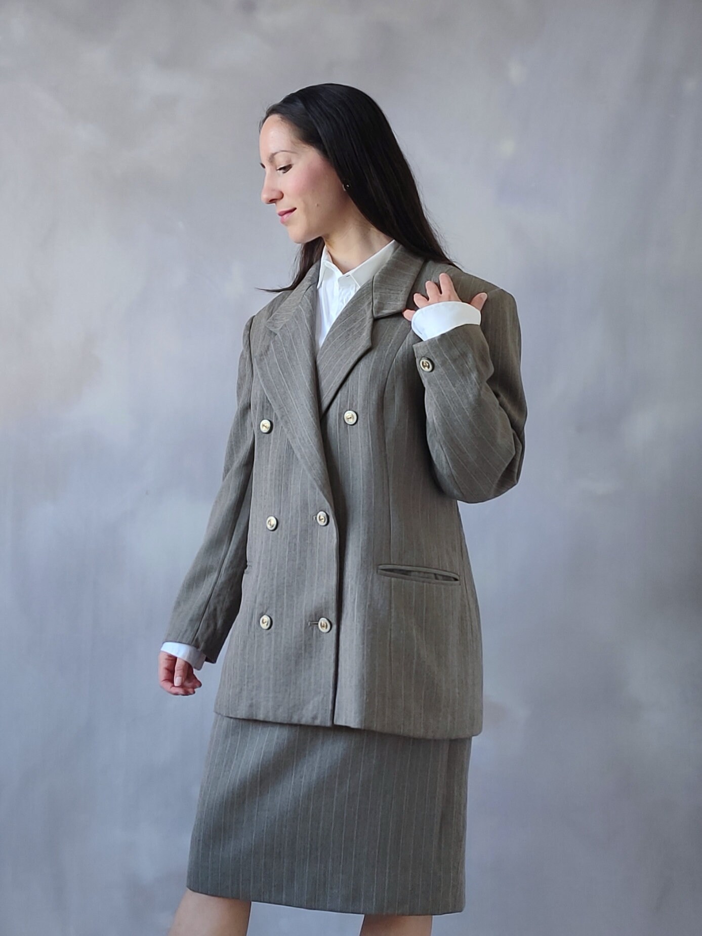 Vintage Gray Wool Suit, 80s Pure Wool Pinstripe Double