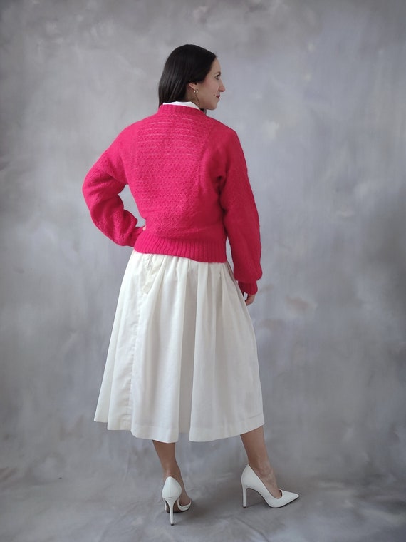 Ruby red wool cardigan, pink knitwear angora swea… - image 4