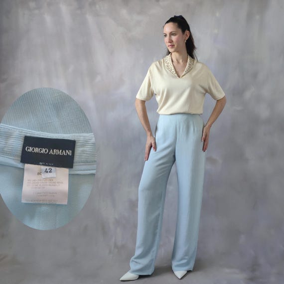 ヴィンテージ ジョルジオ アルマーニ 90年代 ライトブルー シルク