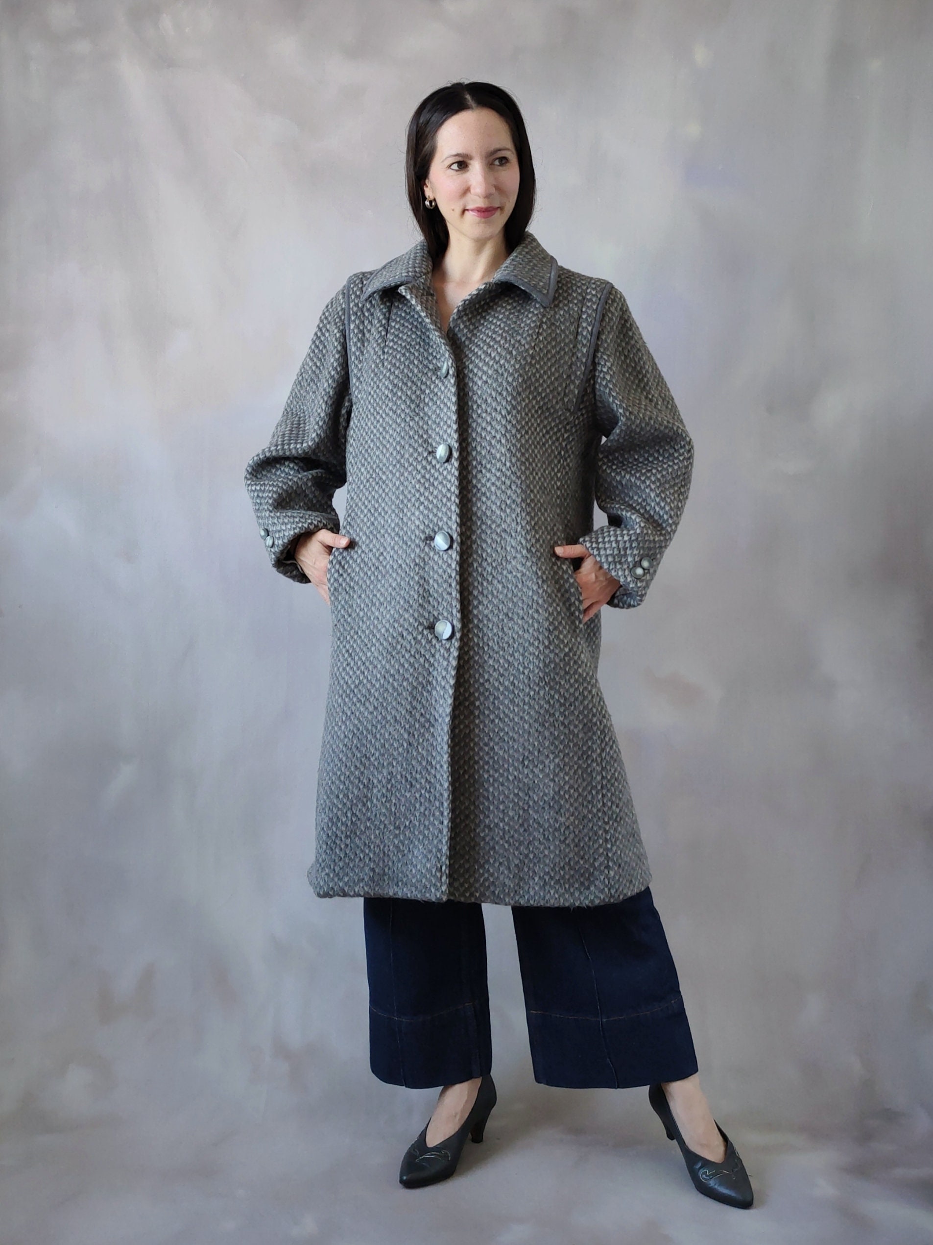【90's】Wool Maxi Chester Coat / Dark Gray Dark Gray Wool Maxi Coat, Womens Wool Trench Coat, Warm
