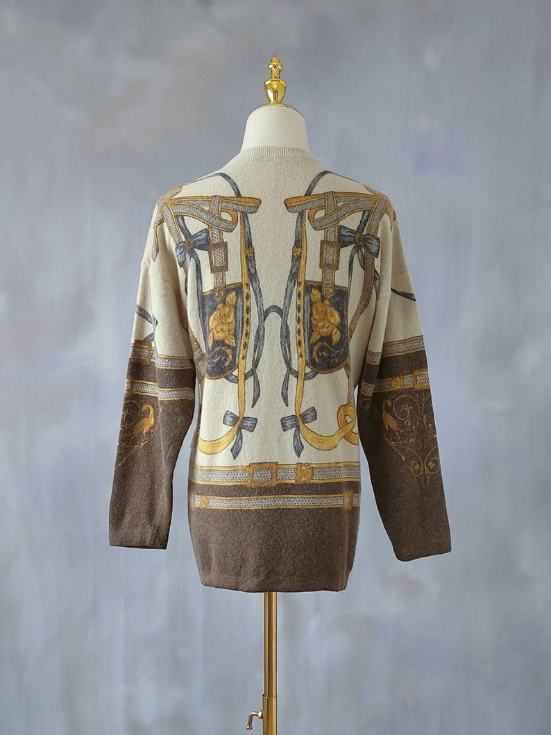 Scarf printed wool cardigan, vintage beige equestrian sweater, cashmere sweater wool cardigan, angora sweater dressy cardigan, wool jacket Bild 9