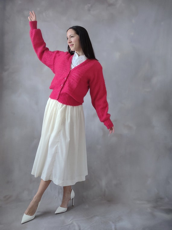 Ruby red wool cardigan, pink knitwear angora swea… - image 1