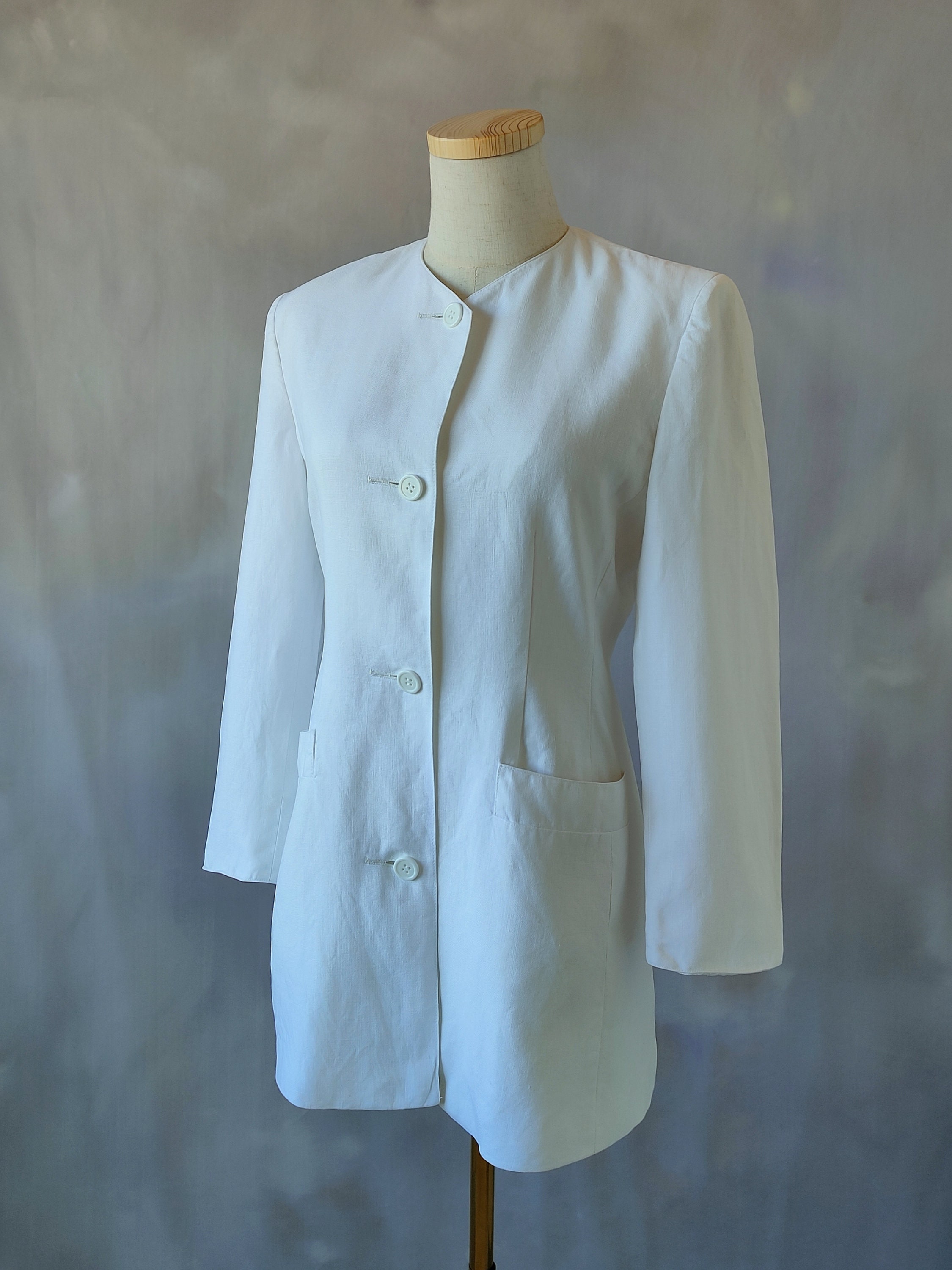 Vintage Max Mara White Linen Jacket, 80s Fitted Casual