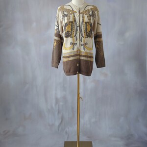 Scarf printed wool cardigan, vintage beige equestrian sweater, cashmere sweater wool cardigan, angora sweater dressy cardigan, wool jacket Bild 6