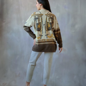 Scarf printed wool cardigan, vintage beige equestrian sweater, cashmere sweater wool cardigan, angora sweater dressy cardigan, wool jacket Bild 4