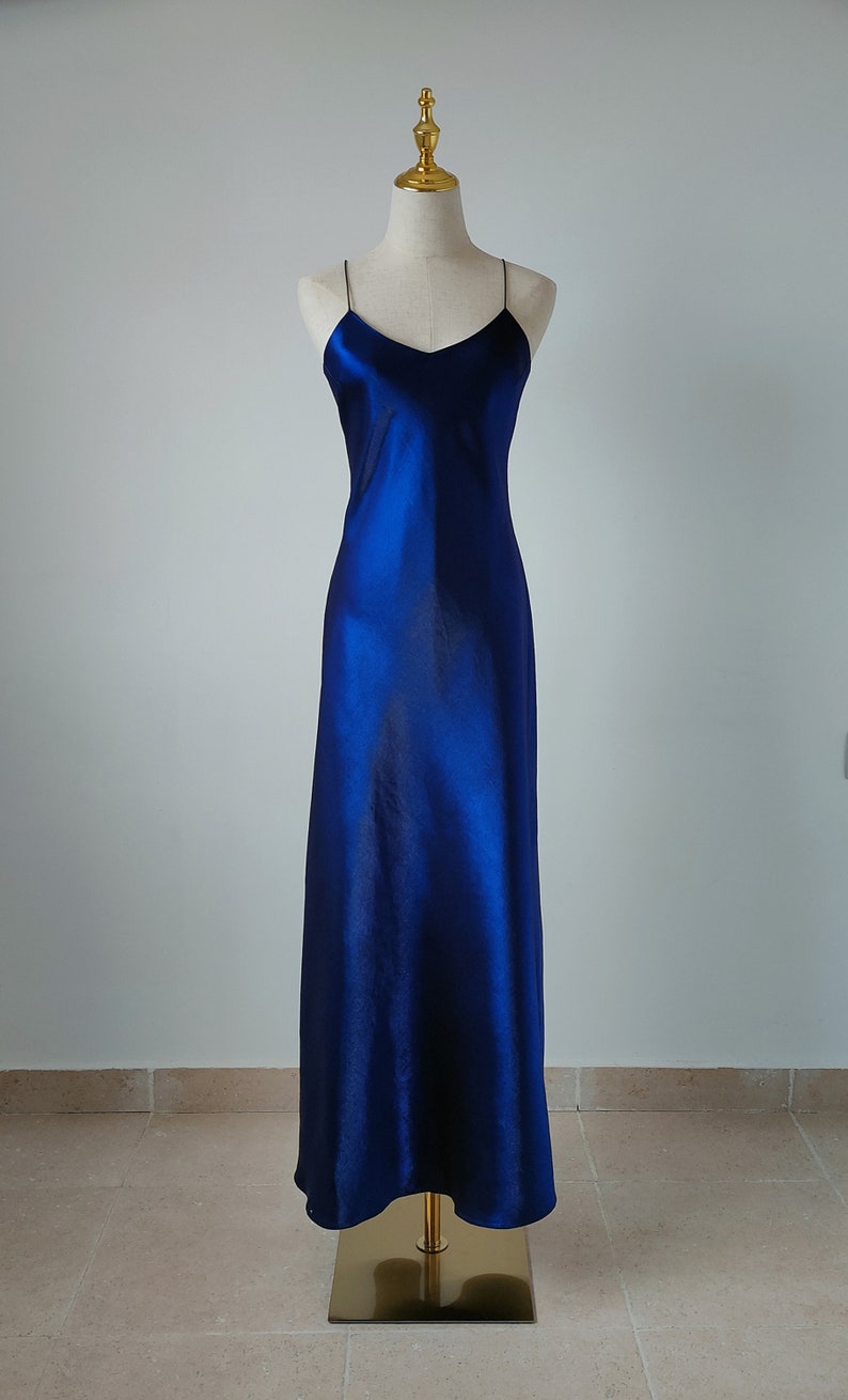 Long Shiny Blue Slip Dress, Metallic Blue Satin Slip Dress, Vintage ...