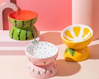Sweet fruit shaped ceramic cat food bowl - Watermelon Assortment, lemon and strawberry shaped ceramic cat snack bowl - Sweet dinner