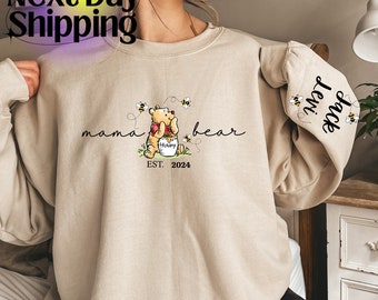 Sweat personnalisé famille ours, maman est avec nom d'enfant sur la manche, sweat à capuche personnalisé pour maman, cadeau fête des mères, t-shirt nouvelle maman