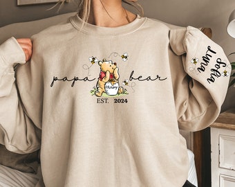 Personalisiertes Papabär-Sweatshirt, Papa Est mit Kindernamen auf dem Ärmel, personalisiertes Vater-Hoodie, Muttertagsgeschenk, neues Papa-T-Shirt