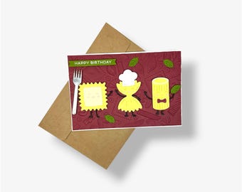 Pasta Birthday Card, Handmade Foodie Birthday Card, Ravioli Birthday Card, Cute Italian Food Card for Pasta Lover