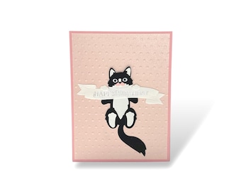 Cat Birthday Card, Black Cat Birthday Card, Cute Cat Birthday Card, Happy Birthday Cat Card, Handmade Birthday Greeting Card