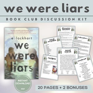Può includere: Un kit di discussione per il book club per "We Were Liars" di E. Lockhart. Il kit include l'immagine della copertina del libro, domande di discussione, giochi di parole, ricette e un elenco di colonne sonore. Download PDF immediato.