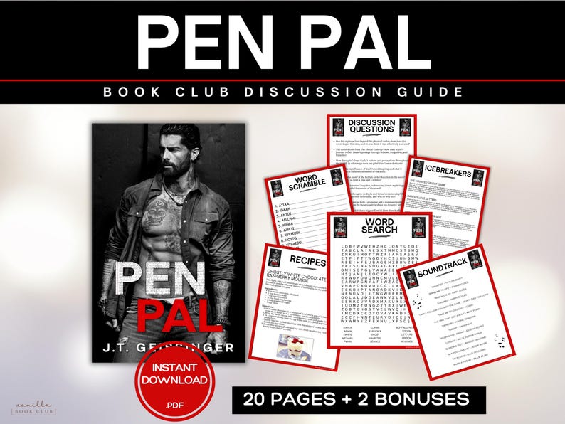 Pen Pal Book Club Guide Book Club Games Book Discussion Questions J.T. Geissinger Book Club Kit Activity Dark Romance Thriller Fiction Novel