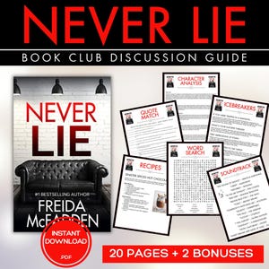 Guida al club del libro "Non mentire mai" Giochi del club del libro Domande per la discussione del libro Kit del club del libro Freida McFadden Thriller psicologico Bookstagram BookTok