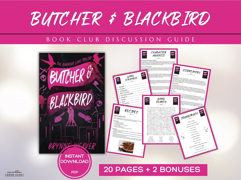 Butcher & Blackbird Book Club Guide Book Club Games Book Discussion Questions Brynne Weaver Book Club Kit Activity Dark Romance Fiction