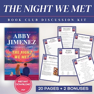 Guida al club del libro "La notte in cui ci siamo incontrati" Giochi per il club del libro Domande per la discussione del libro Kit per il club del libro di Abby Jimenez Attività Narrativa romantica Romanzo d'amore immagine 1