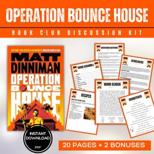 以下が含まれることがあります： マット・ディニマン著「Operation Bounce House」のブッククラブディスカッションキット。オレンジと白の表紙、ワードスクランブル、ワードサーチ、レシピなどのワークシートが含まれています。インスタントPDFダウンロード。
