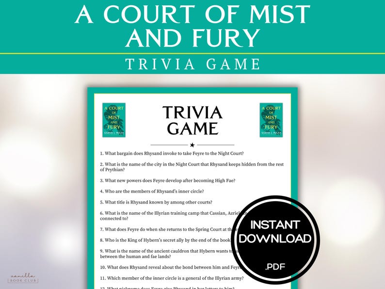 A Court of Mist and Fury Trivia Game Book Club Games Sarah J Maas BookTok Bookstagram Fantasy Romance Romantasy ACOMAF Party Games