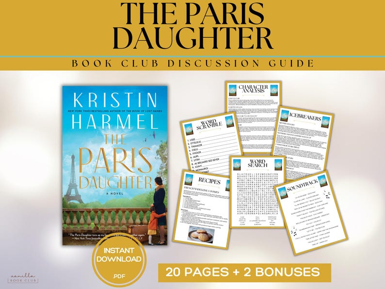 The Paris Daughter Book Club Guide Book Club Games Book Discussion Questions Kristin Harmel Book Club Kit Activity Historical Fiction