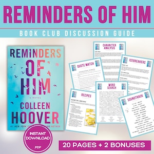 Guida del club del libro "Promemoria di Lui" Giochi del club del libro Domande per la discussione del libro Kit del club del libro Colleen Hoover Romanzo rosa Bookstagram BookTok