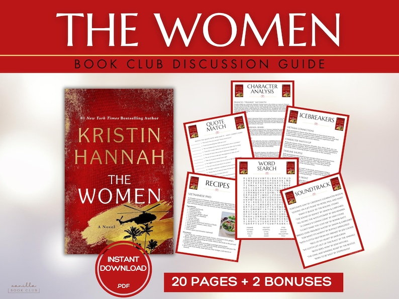 The Women Book Club Guide Book Club Games Book Discussion Questions Kristin Hannah Book Club Kit Reading Activities Historical Fiction Novel
