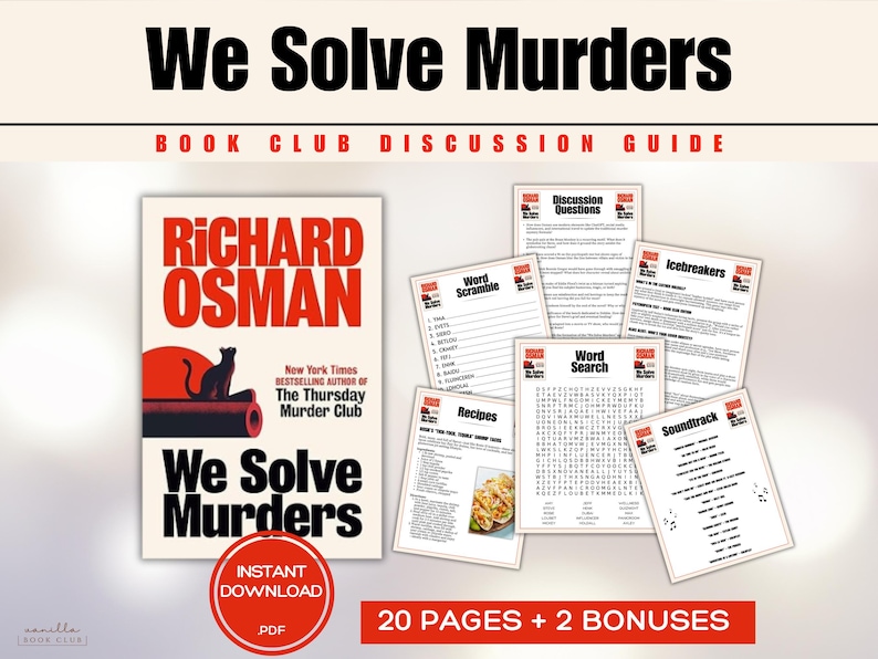We Solve Murders Club Book Club Guide Book Club Games Book Discussion Questions Richard Osman Book Club Psychological Thriller Mystery