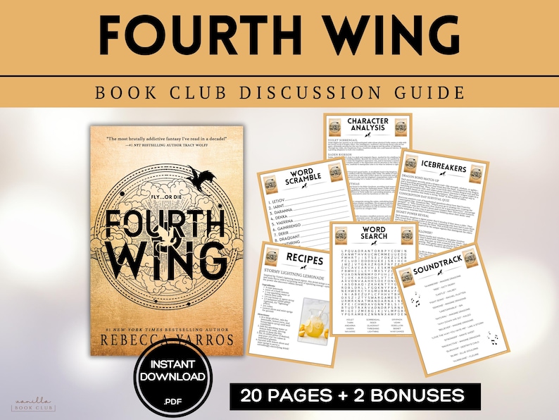 Fourth Wing Book Club Guide Book Club Games Discussion Questions Rebecca Yarros BookTok Bookstagram Fantasy Romance Reading Group Romantasy