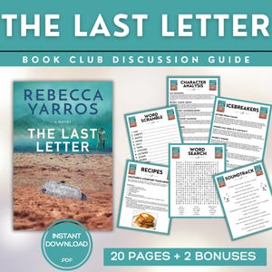 Guía del club de lectura The Last Letter Juegos del club de lectura Preguntas de debate Rebecca Yarros BookTok Bookstagram Grupo de lectura de novelas románticas Ficción Novela