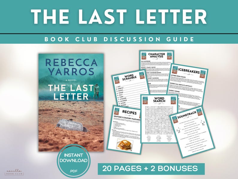 The Last Letter Book Club Guide Book Club Games Discussion Questions Rebecca Yarros BookTok Bookstagram Romance Reading Group Fiction Novel